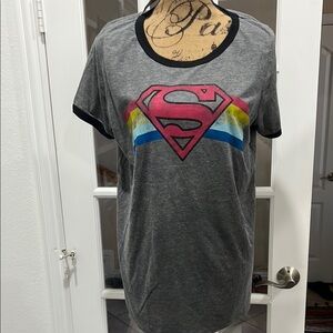 Torrid Gray Superman Tee with Rainbow Stripes